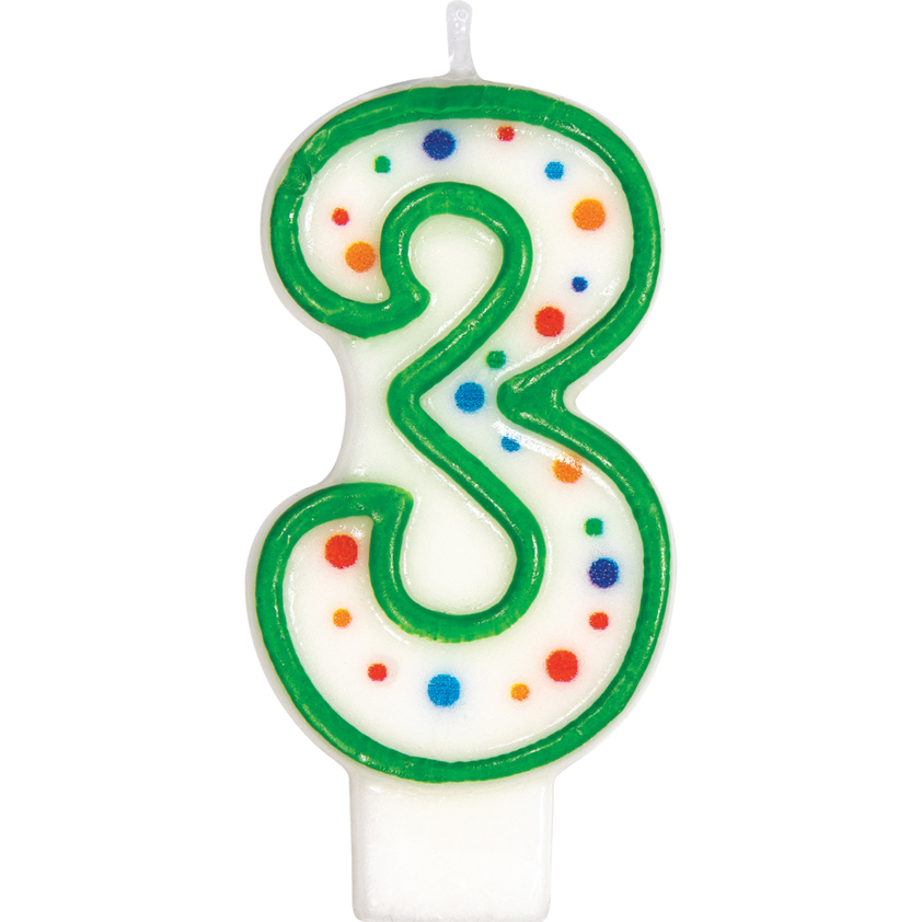 birthday candle number polka dot three