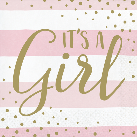 party supplies It's A Girl Pink and Gold Celebration Luncheon Napkins