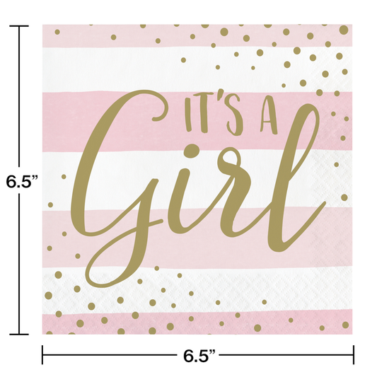 party supplies It's A Girl Pink and Gold Celebration Luncheon Napkins
