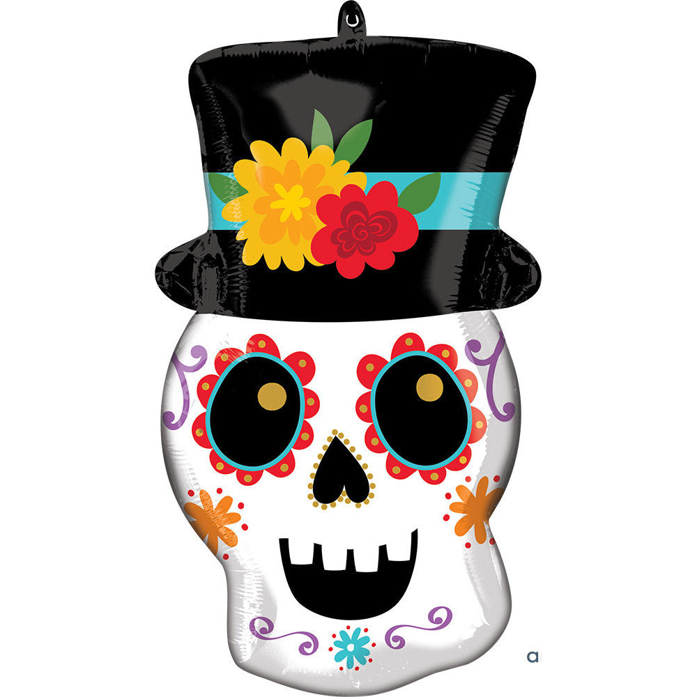 balloon foil day of the dead skull top hat