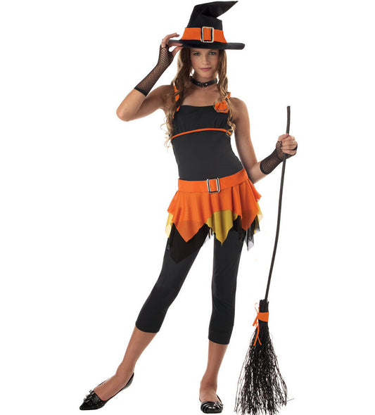 Sassy Witch Teen Girls Costume dress Hat with buckle Leggings Glovelettes Choker