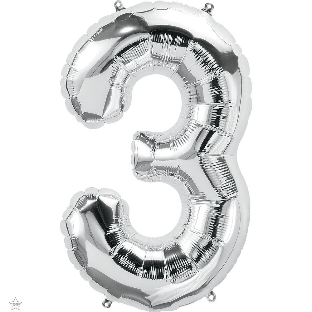 balloon foil number silver three