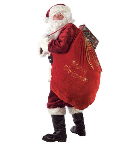 Santa Sack Toy Bag Christmas Costume Accessory 30" x 36" Deluxe Velvet Sack with Gold Embroidered Lettering and Drawstring Finished with 2 Bells and 12" Shoulder Strap
