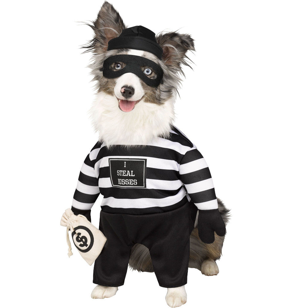 Robber Pup Pet Costume One-Piece Suit Cap Eye Mask