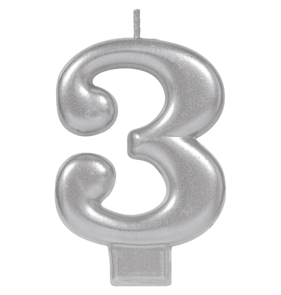party supplies candle silver number metallic three