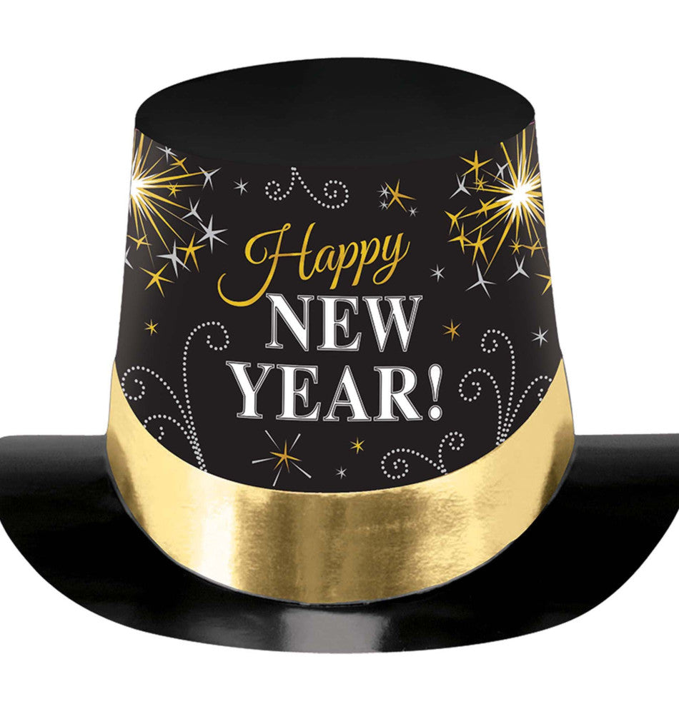 new year Printed Paper Top Hat - Black, Silver & Gold
