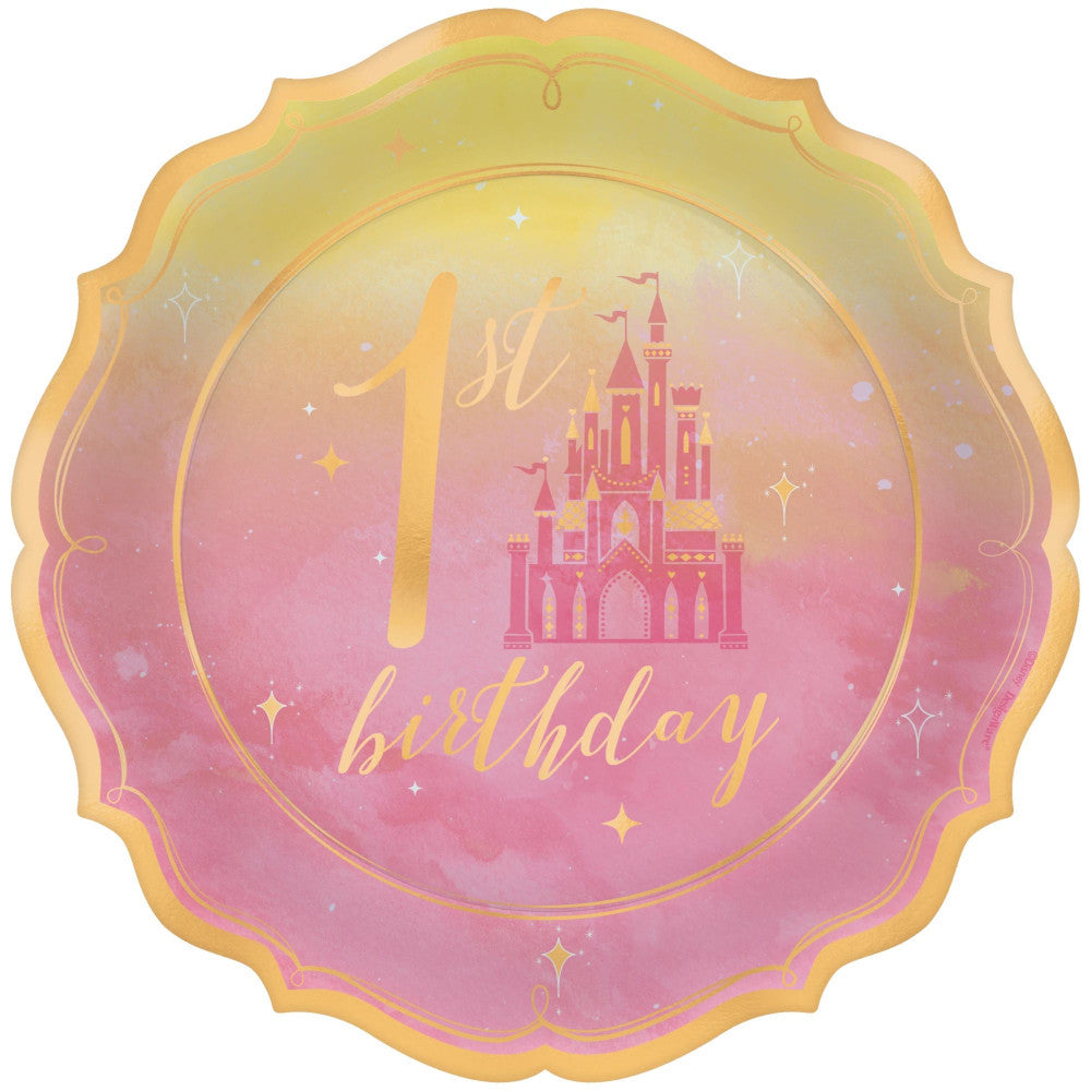 party supplies Disney Princess 1st Birthday Metallic Dessert Paper Plates