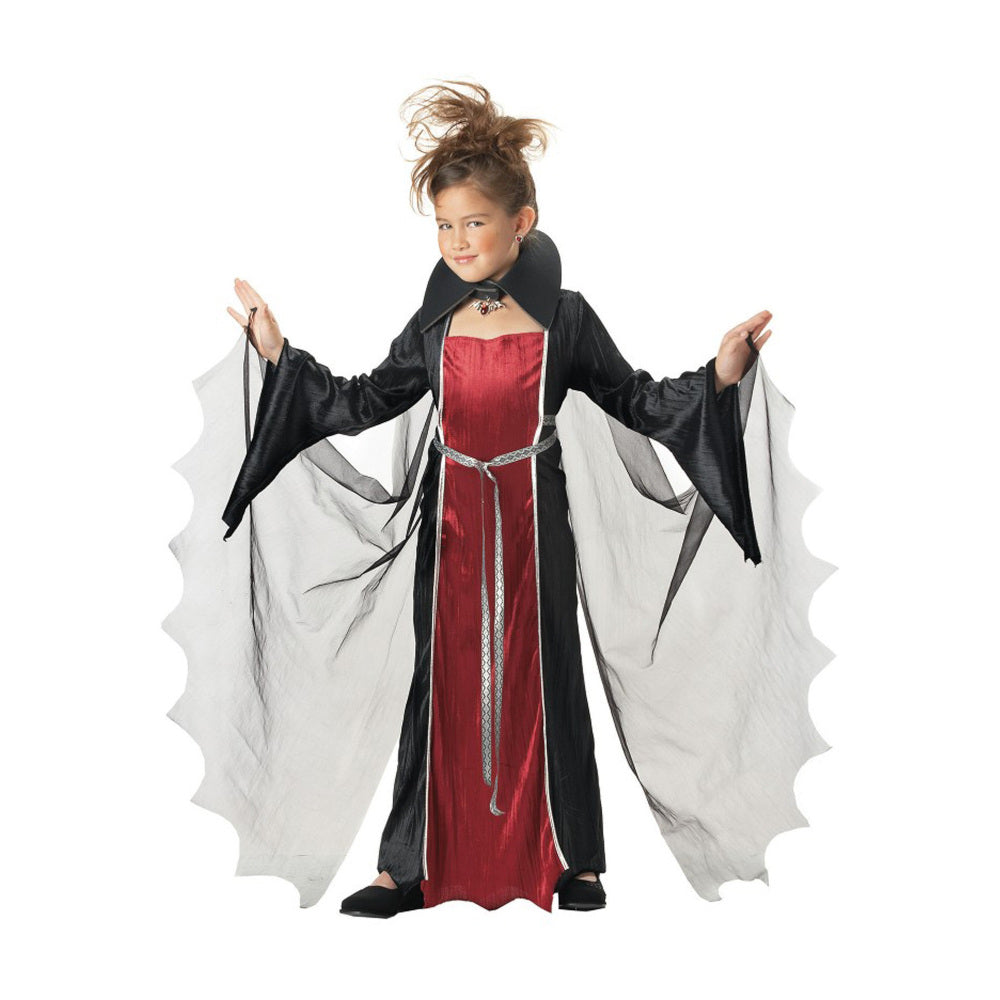 Vampire Girl Gothic Child Costume Dress Cape with collar and bat medallion 