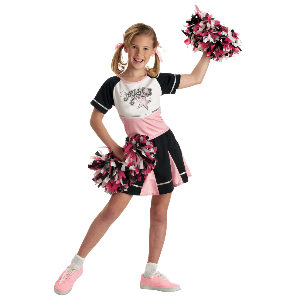 All Star Cheerleader Child Costume Top Skirt Pom poms
