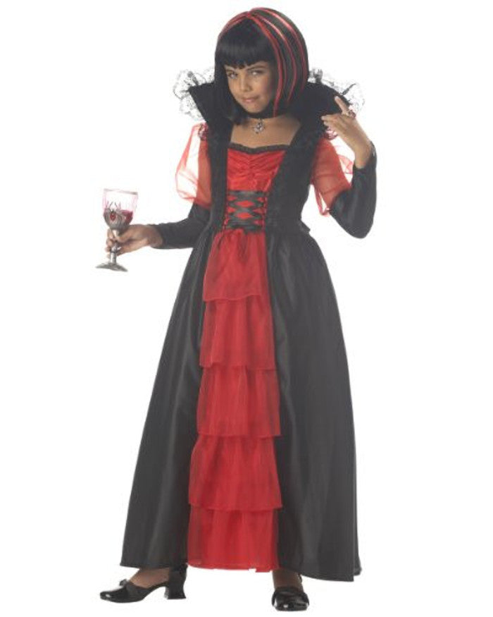 Regal Gothic Vampire Child Costume Dress with attached collar