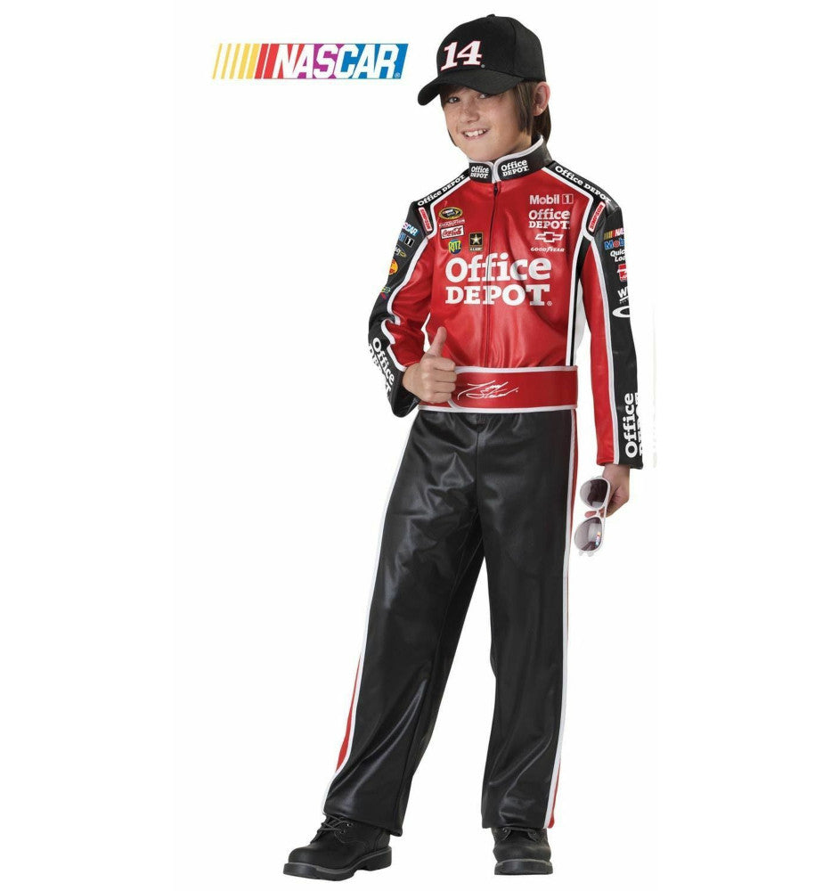 NASCAR Tony Stewart Race Car Driver Child Costume Racing suit with team logos and attached belt Cap with print Glasses with logo