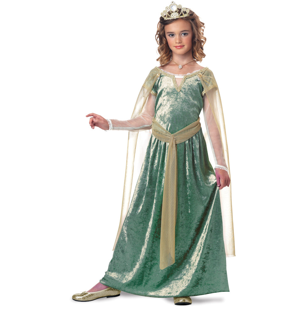 Queen Guinevere Renaissance Medieval Child Costume Dress Belt Detachable cape Crown