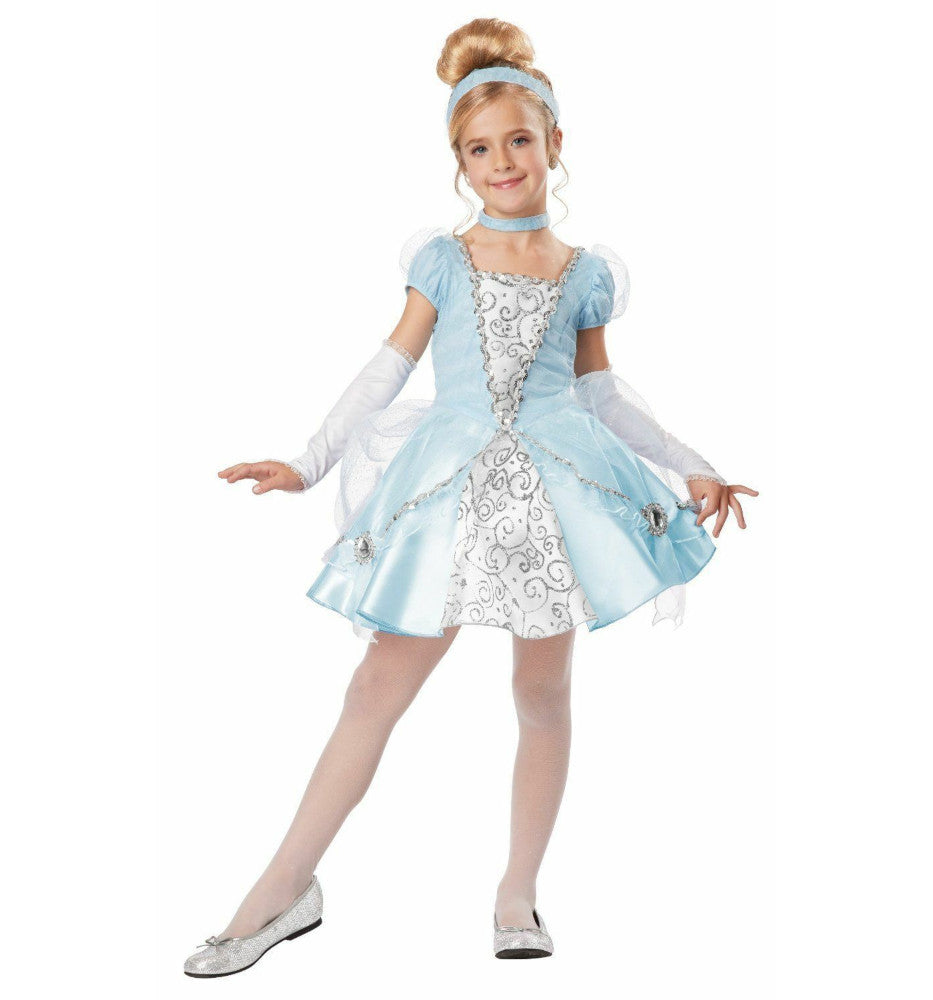 Cinderella Princess Deluxe Child Costume Dress Pettiskirt Glovelettes Choker Hair ribbon 2 pendants