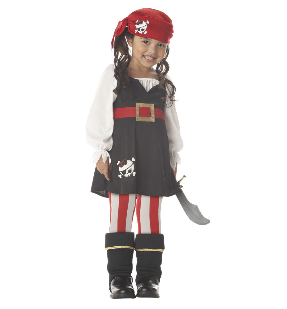 Precious Little Pirate Girls Child Costume  Dress with attached belt Bandana Boot tops Tights