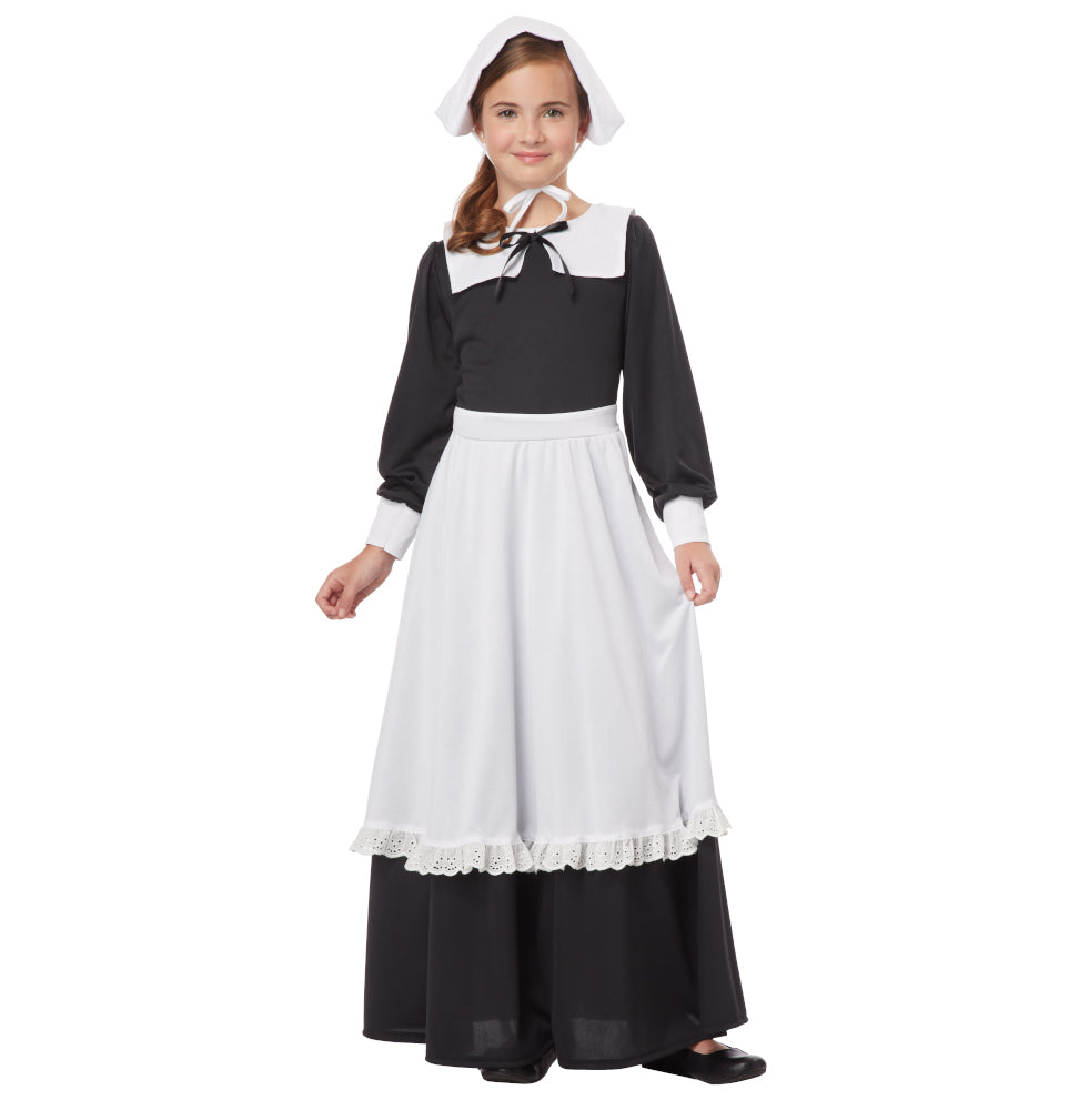 Thanksgiving Pilgrim Colonial Child Costume Dress with attached apron and collar Pilgrim hat