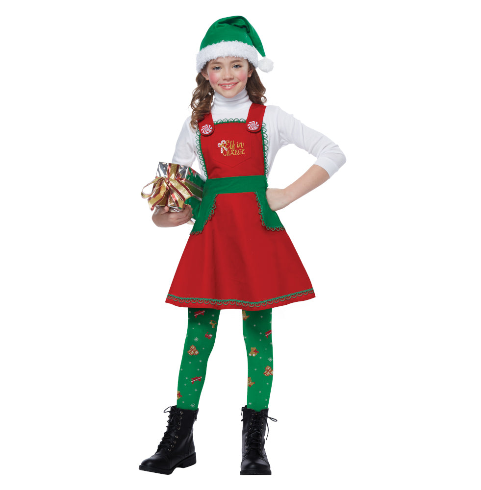 Elf In Charge Santa Helper Christmas Holiday Child Costume Dress Hat Leggings
