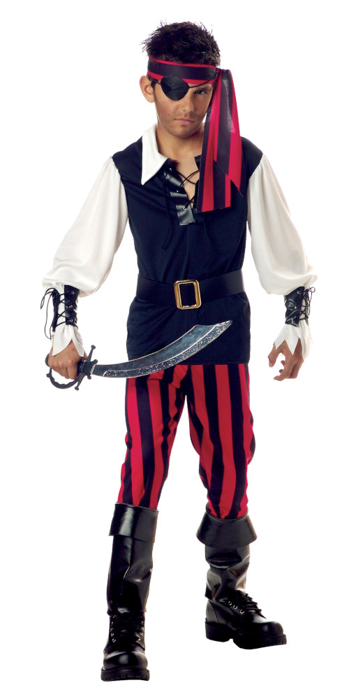 Cutthroat Pirate Child Costume Shirt Pants Head tie Boot tops Belt Wrist Cuffs