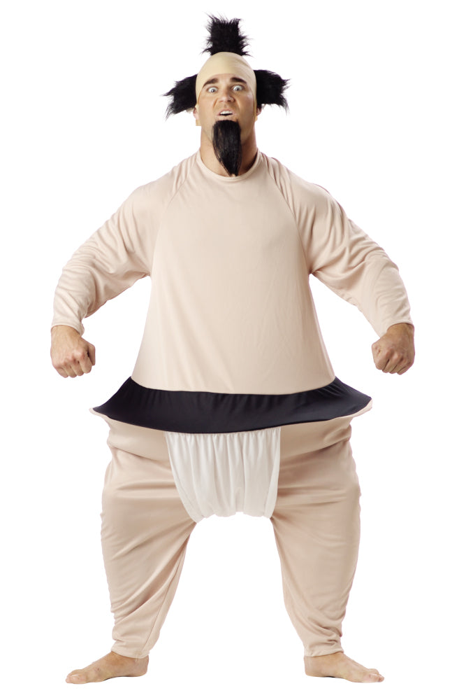 Sumo Wrestler Adult Men Costume Bodysuit with attached hoop Character headpiece