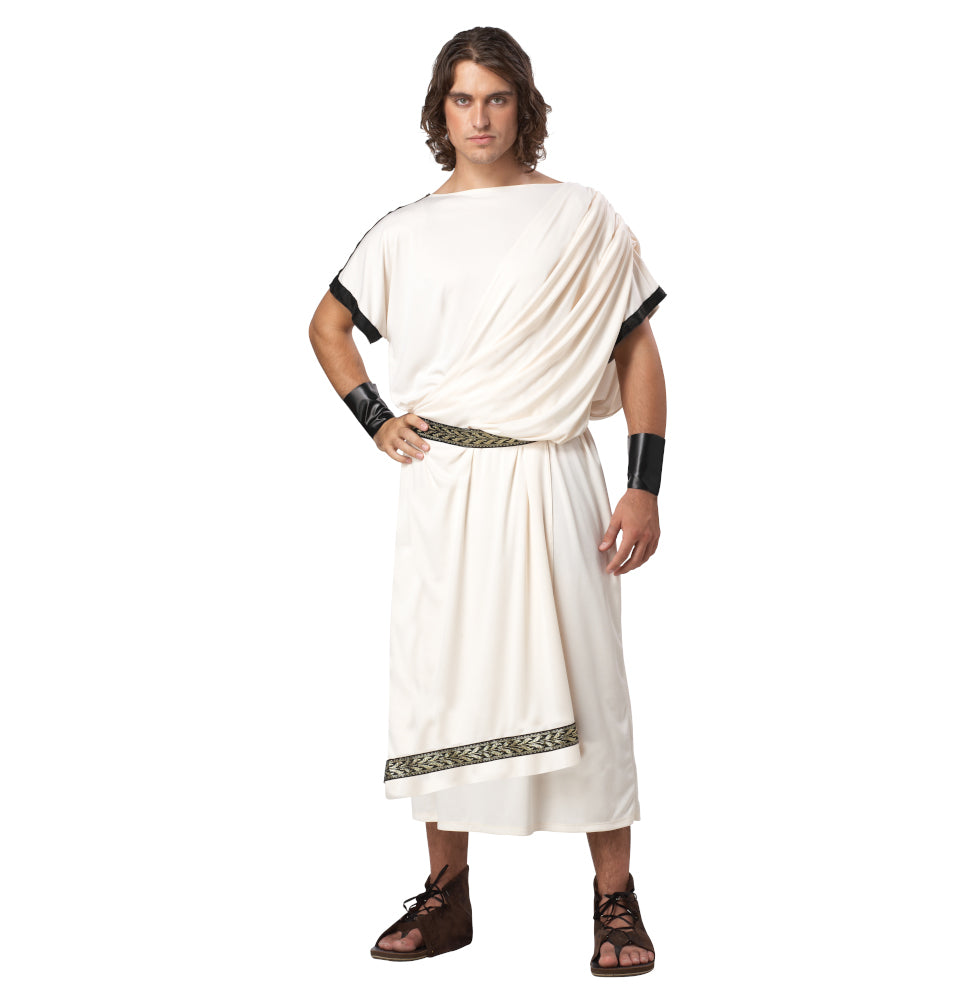 Men's Deluxe Classic Toga Greek Roman Adult Costume Tunic with attached drape Belt Wrist cuffs