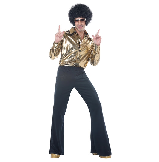 Disco King 70's 70s Adult Men Costume Flashy gold shirt A pair of bell bottom pants