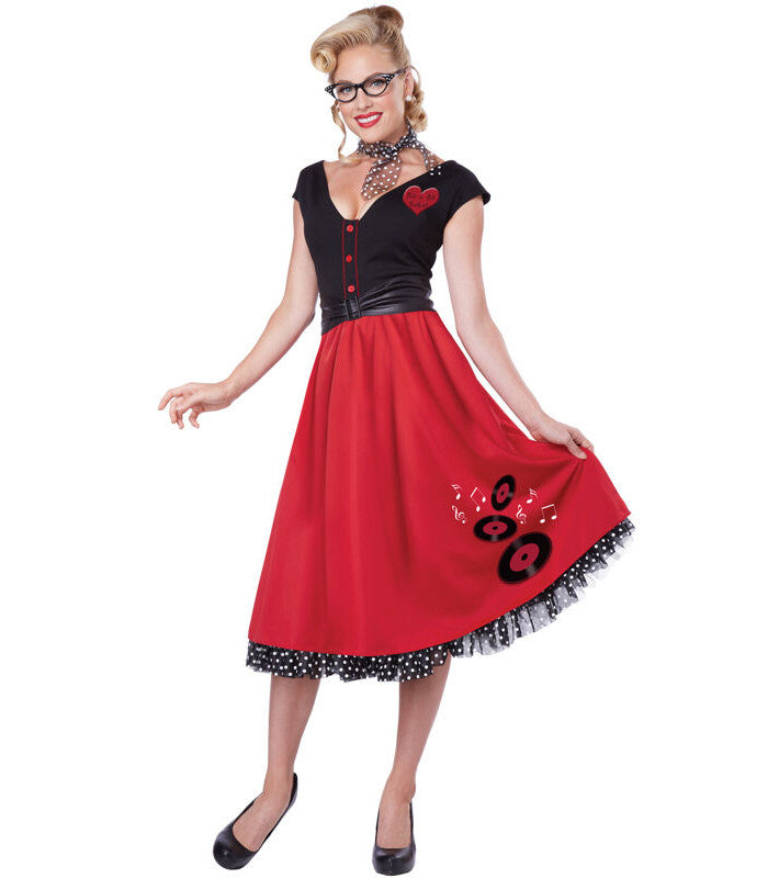 50's 50s Grease Rock N Roll Sweetheart Poodle Adult Costume Dress Pettiskirt Belt Scarf