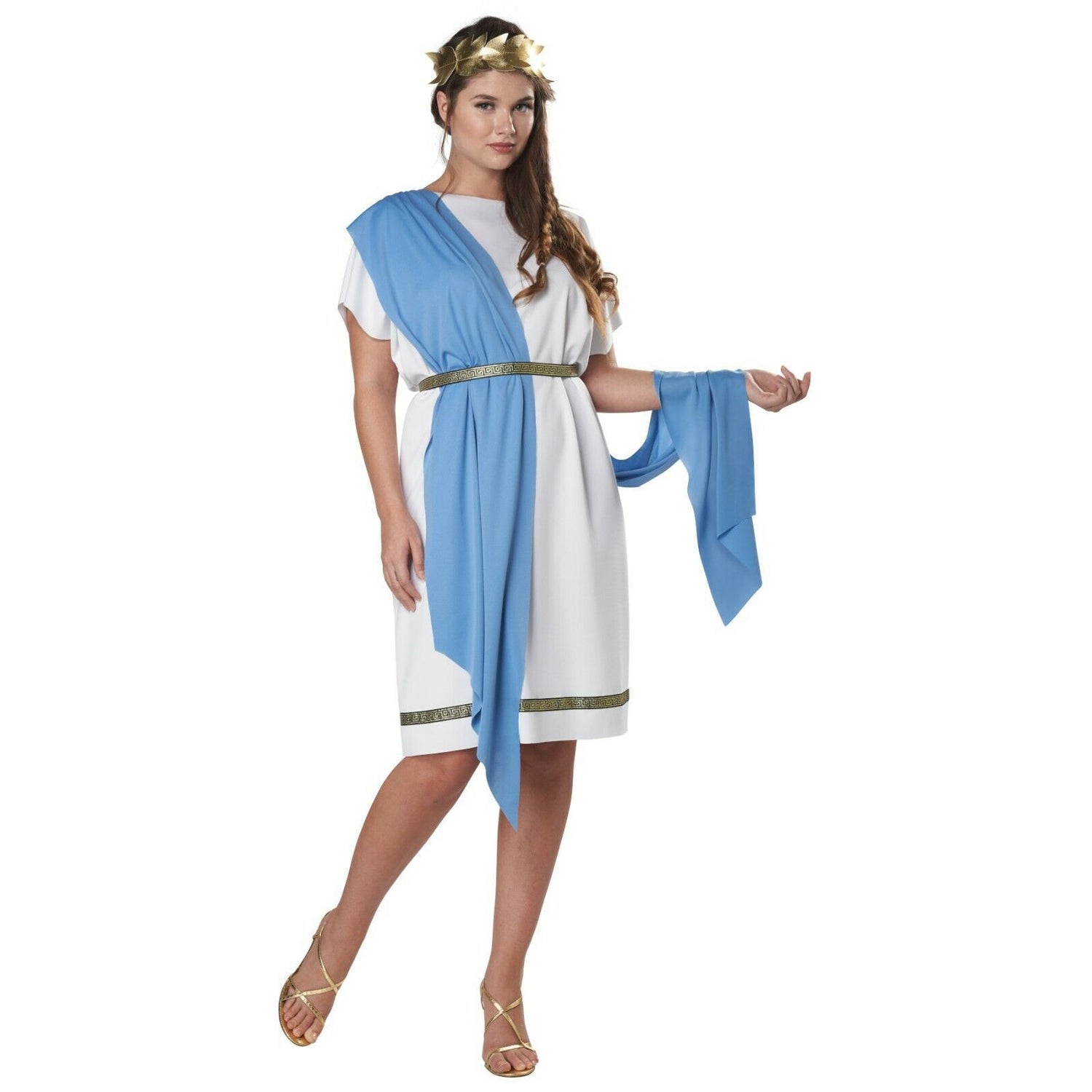 Party Greek Roman Toga Adult Unisex Costume Tunic A trim belt 2 shoulder shawls A gold leaf elastic headband