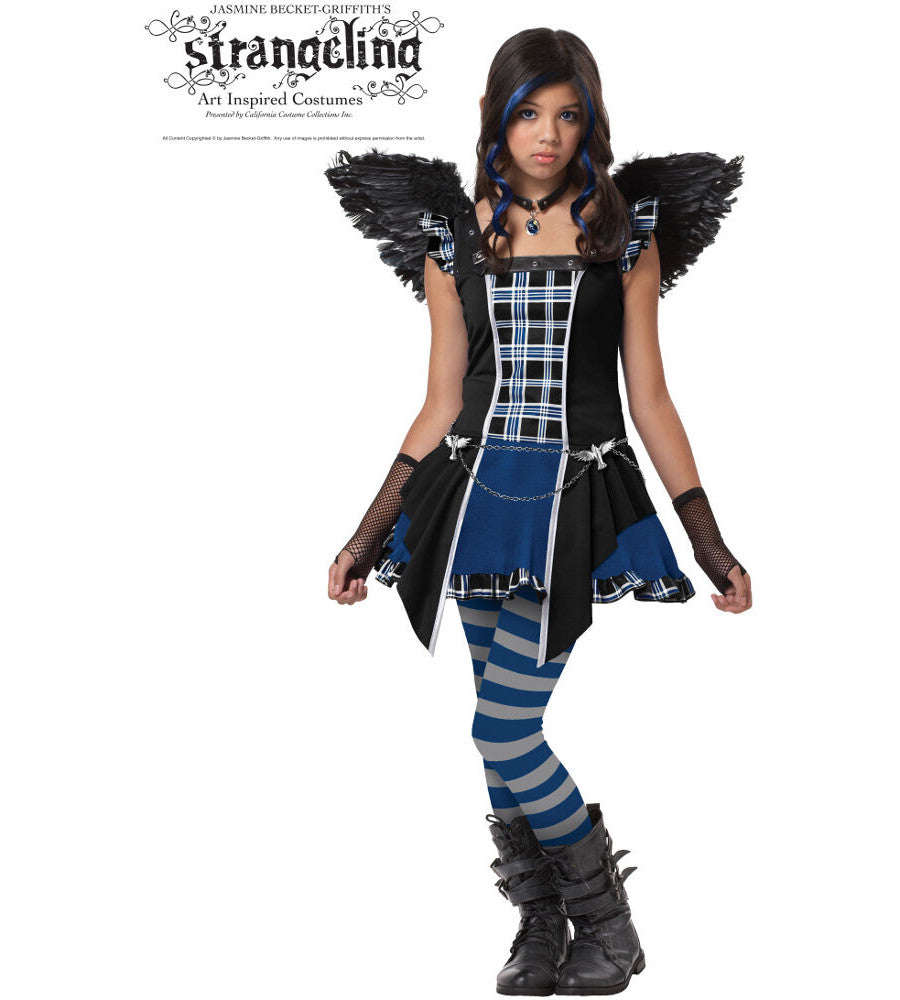 Strangeling Raven Tween Costume Dress Chain belt with ravens Wings Tights Glovelettes Choker with charm