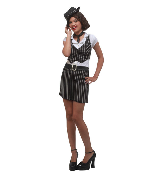 Mobster Girl Teen Costume Dress with attached belt Mini neck tie Hat