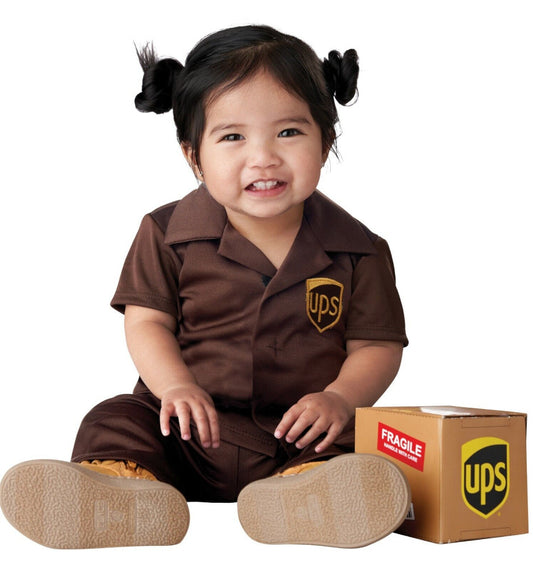 UPS Delivery Driver Baby Infant Costume Shirt with logo Pants Cap with logo Box sheet