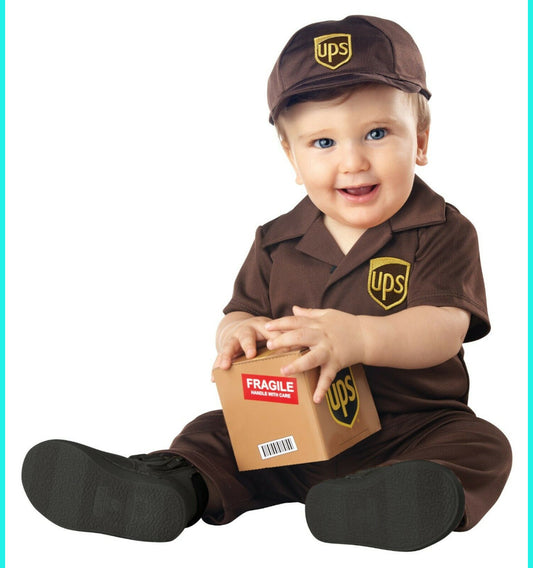 UPS Delivery Driver Baby Infant Costume Shirt with logo Pants Cap with logo Box sheet