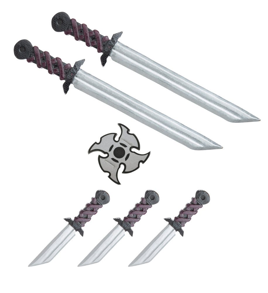 STEALTH NINJA WEAPONS BELT 3 Daggers 2 Swords 1 Ninja Star