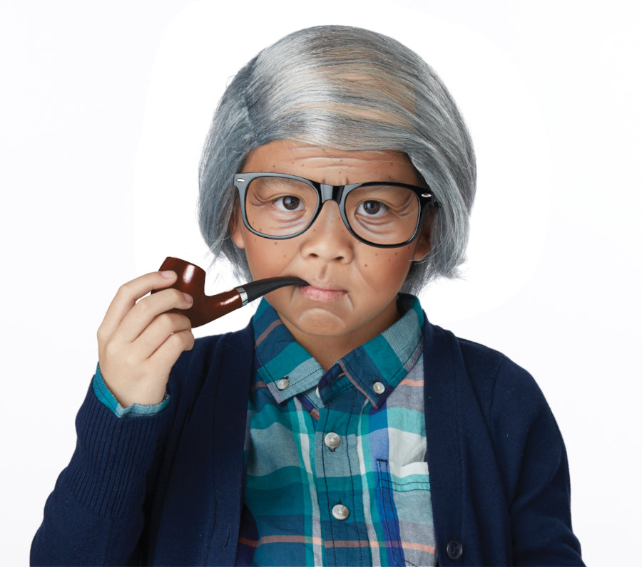 Old Man Combover Kit Child Costume Accessory Wig Pipe Black Glasses
