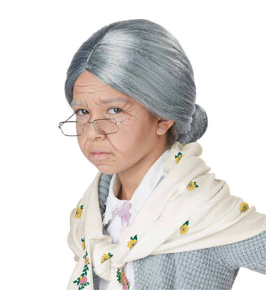 Grandma Babushka Kit Child Costume Accessory Wig Glasses Babushka
