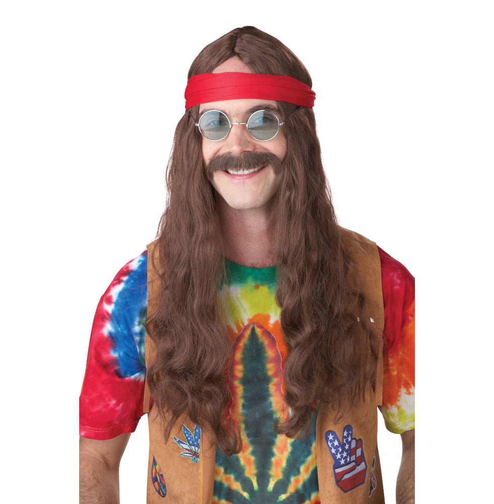 70s 70's Hippie Man Wig and Moustache Adult Costume Accessory