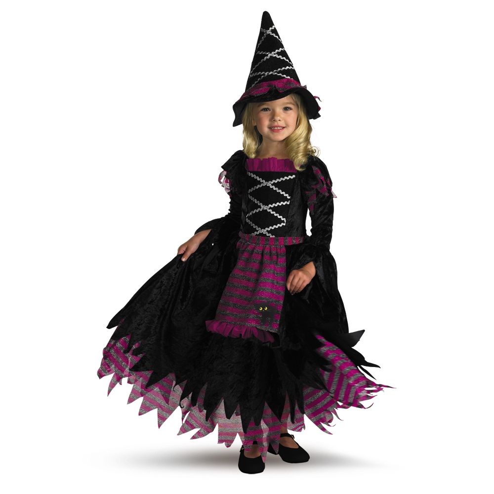 Fairytale Witch Toddler Girls Costume Dress with attached apron Witch hat
