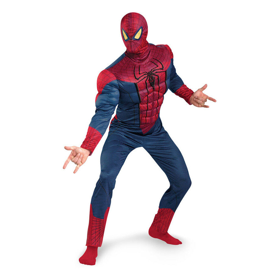 The Amazing Spider-Man Classic Muscle Adult Costume Jumpsuit with muscle torso and arms Fabric hood