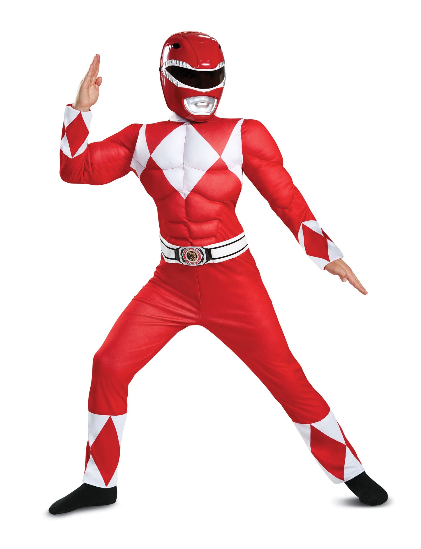 Power Rangers Mighty Morphin Red Ranger Classic Muscle Child Costume Jumpsuit with muscle torso and arms Character mask