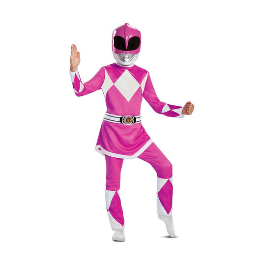 Pink Power Rangers Deluxe Girls Child Costume Jumpsuit with attached belt Belt buckle Character mask