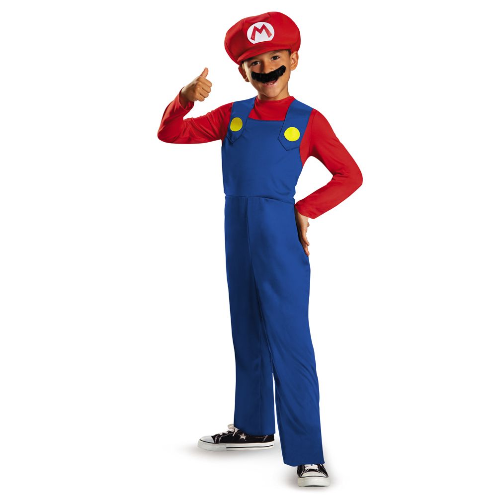 Super Mario Mario Class Child Costume Jumpsuit Hat Self-adhesive faux mustache