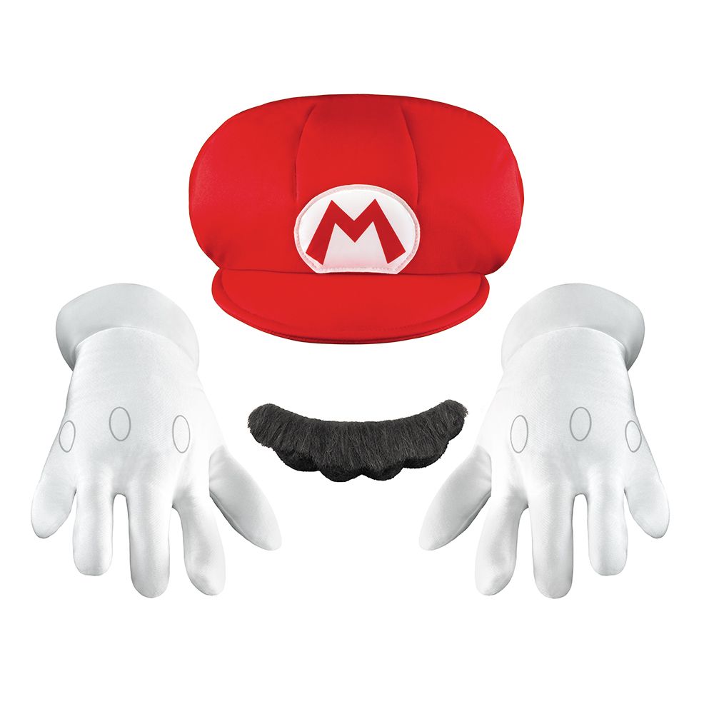 Super Mario Mario Child Accessory Kit Hat Pair of gloves Self-adhesive faux mustache