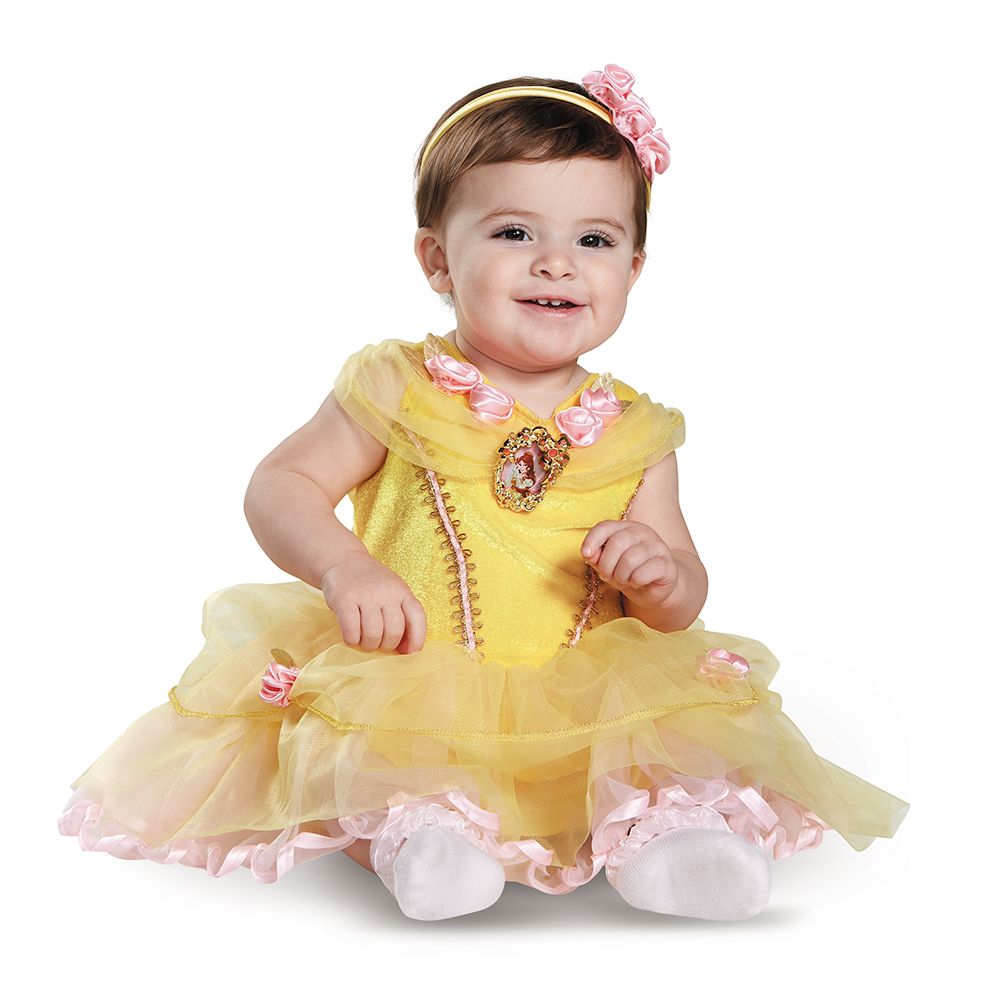 Disney Princess Beauty and the Beast Belle Infant Costume Dress with character cameo Headband 