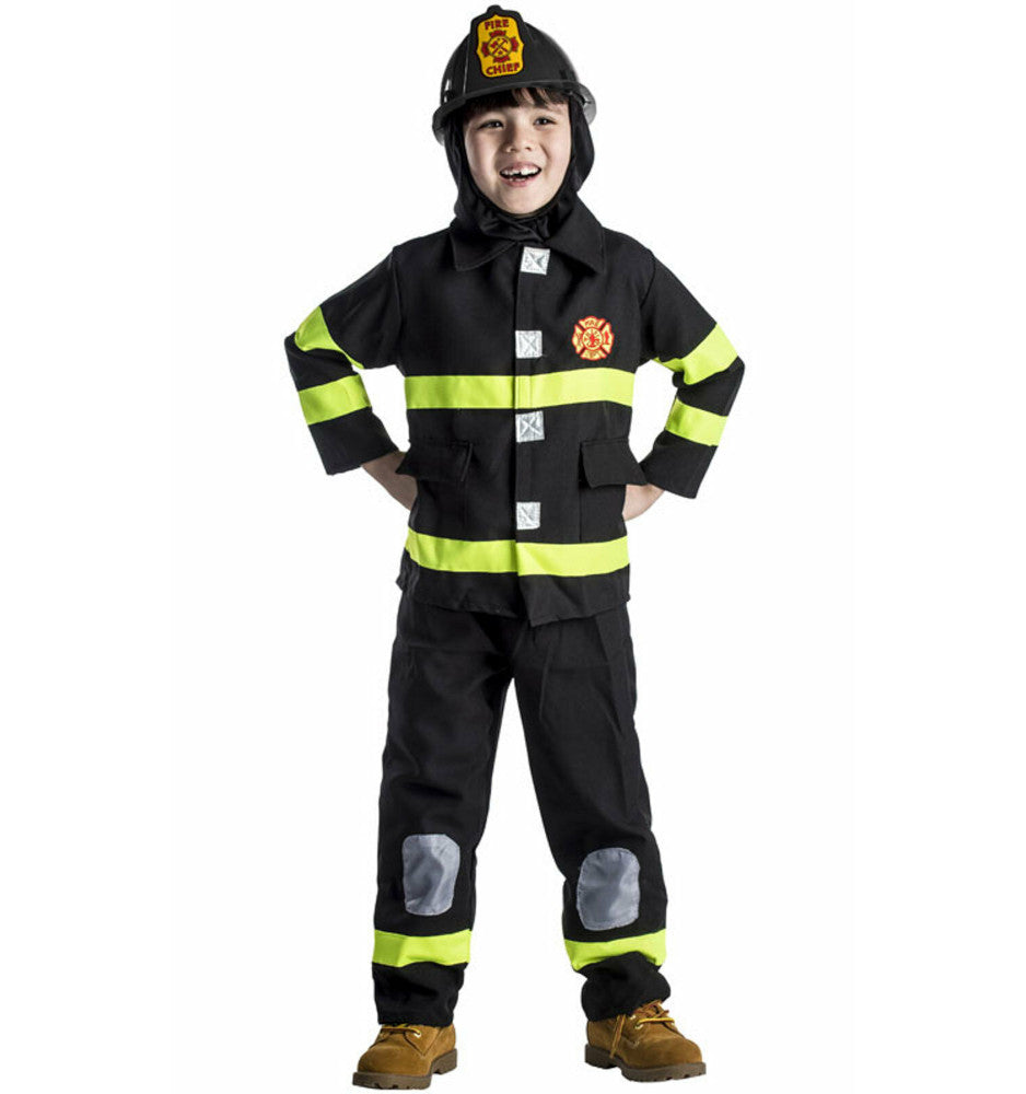 Deluxe Fireman Fire Fighter Firefighter Dress Up Toddler Child Costume Set Jacket Pants Hood