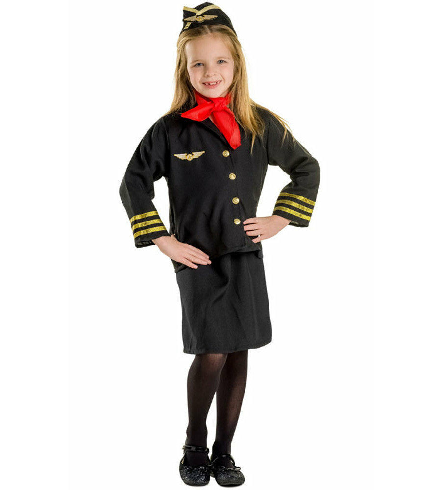 Flight Attendant Stewardess Toddler Child Costume Jacket Skirt Neck scarf Hat