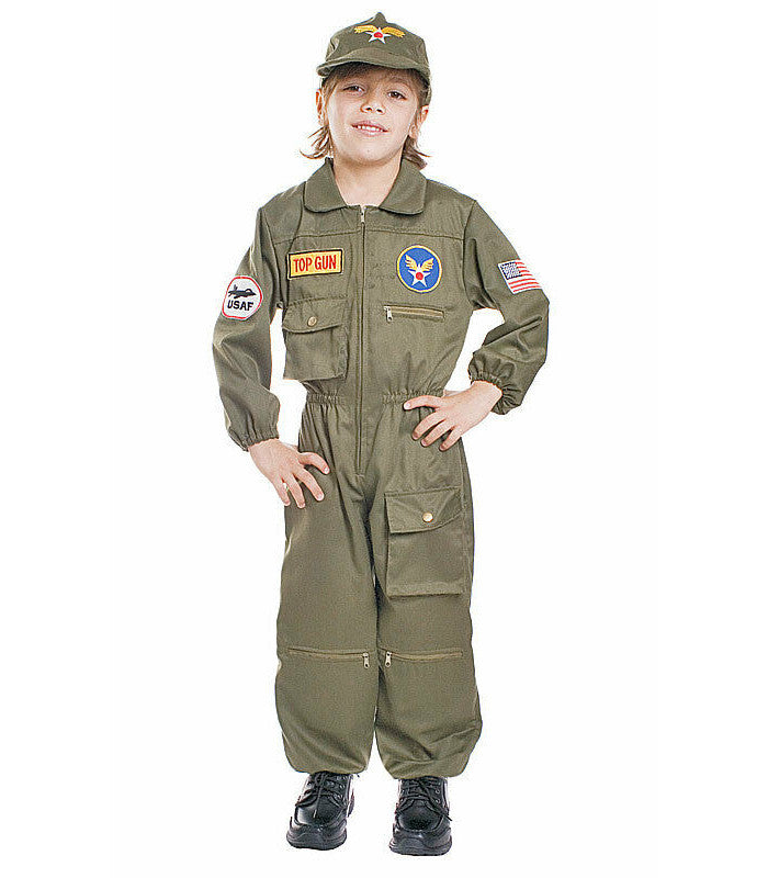Air Force Fighter Pilot Toddler Child Costume Jumpsuit Cap