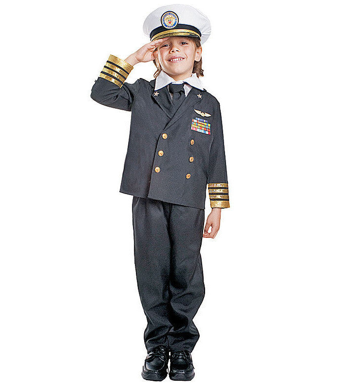 Navy Admiral Military Uniform Toddler Child Costume Jacket Pants Hat Neck tie