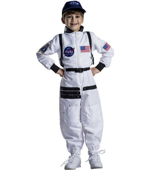 NASA Astronaut Space Suit White Toddler Child Costume Jumpsuit Cap