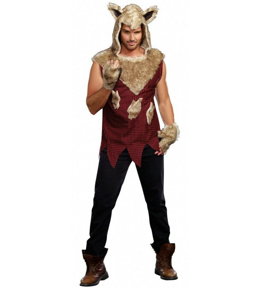 Dreamgirl Scary Big Bad Wolf Werewolf Wolfman Adult Men Costume Faux fur hooded tunic Faux fur fingerless gloves