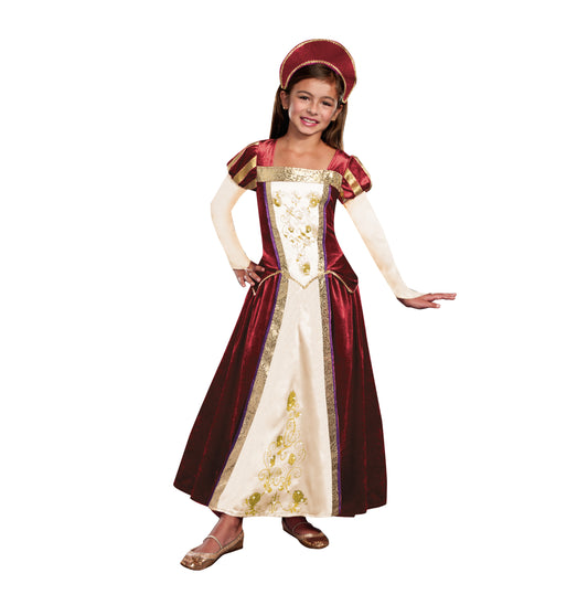 Renaissance Medieval Royal Maiden Princess Girls Child Costume Long sleeved princess gown Headpiece