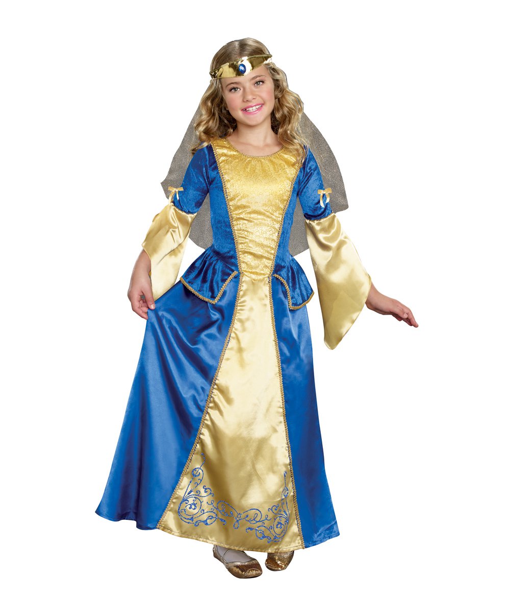 Renaissance Princess Medieval Girls Child Costume  Full satin and velvet gown Gold headpiece with jewel and shimmery veil