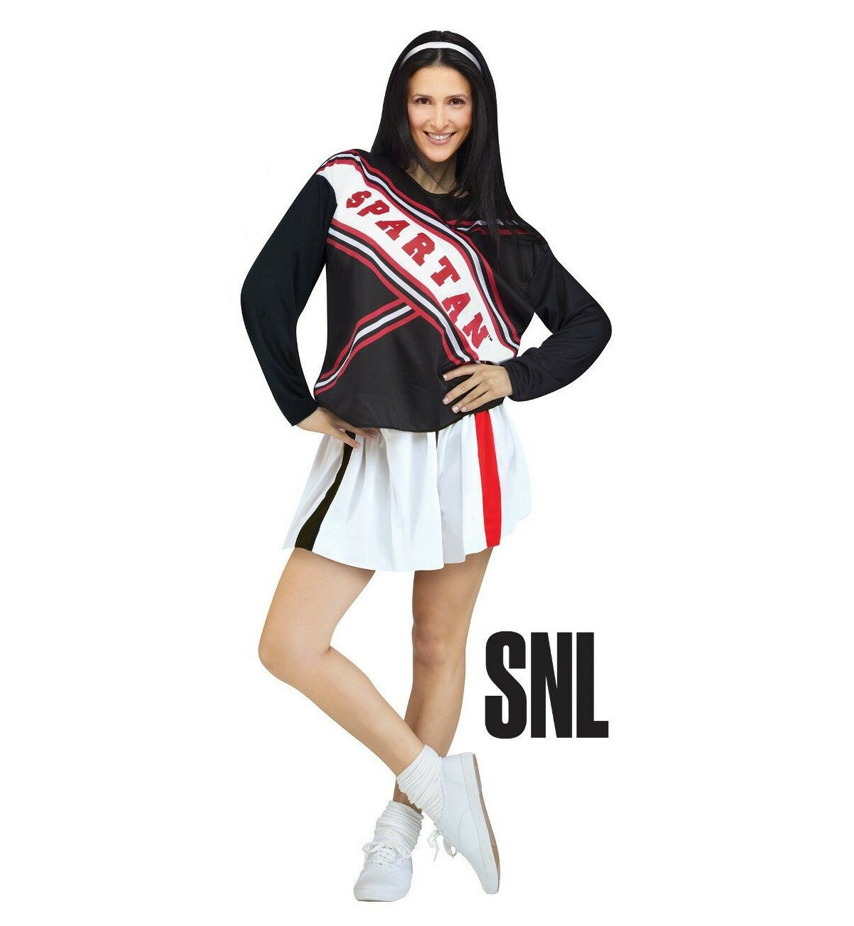 Spartan Cheerleader SNL Saturday Night Live Adult Women Costume Top with imprinted logo Pleated skirt